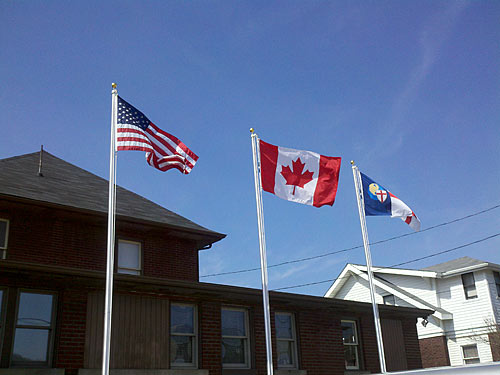 Canadian flag flies proudly outside the ACNA head office in Ambridge, PA